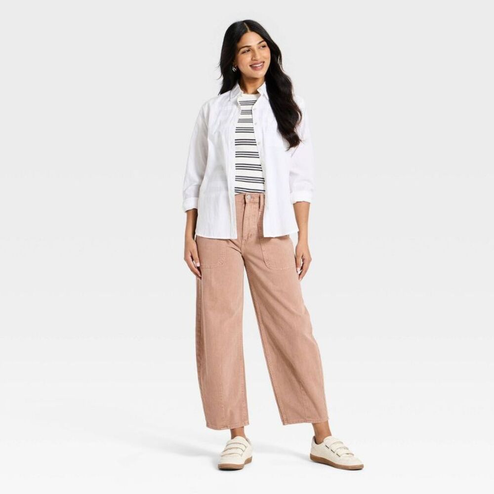 Women's High-Rise Easy Barrel Leg Jeans - Universal Thread Beige 16 - Picture 3 of 5